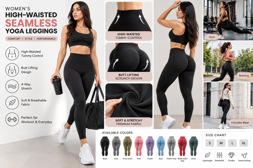 Women's High-Waisted Seamless Yoga Leggings – Butt Lifting Gym Pants